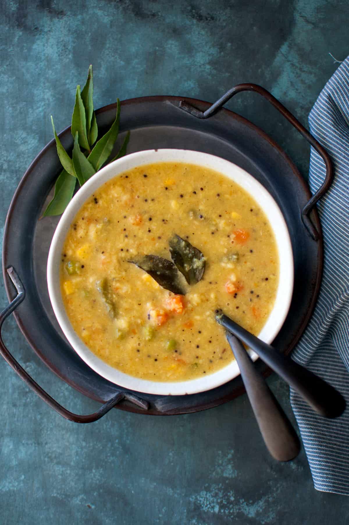 Top view of a bowl with dal.