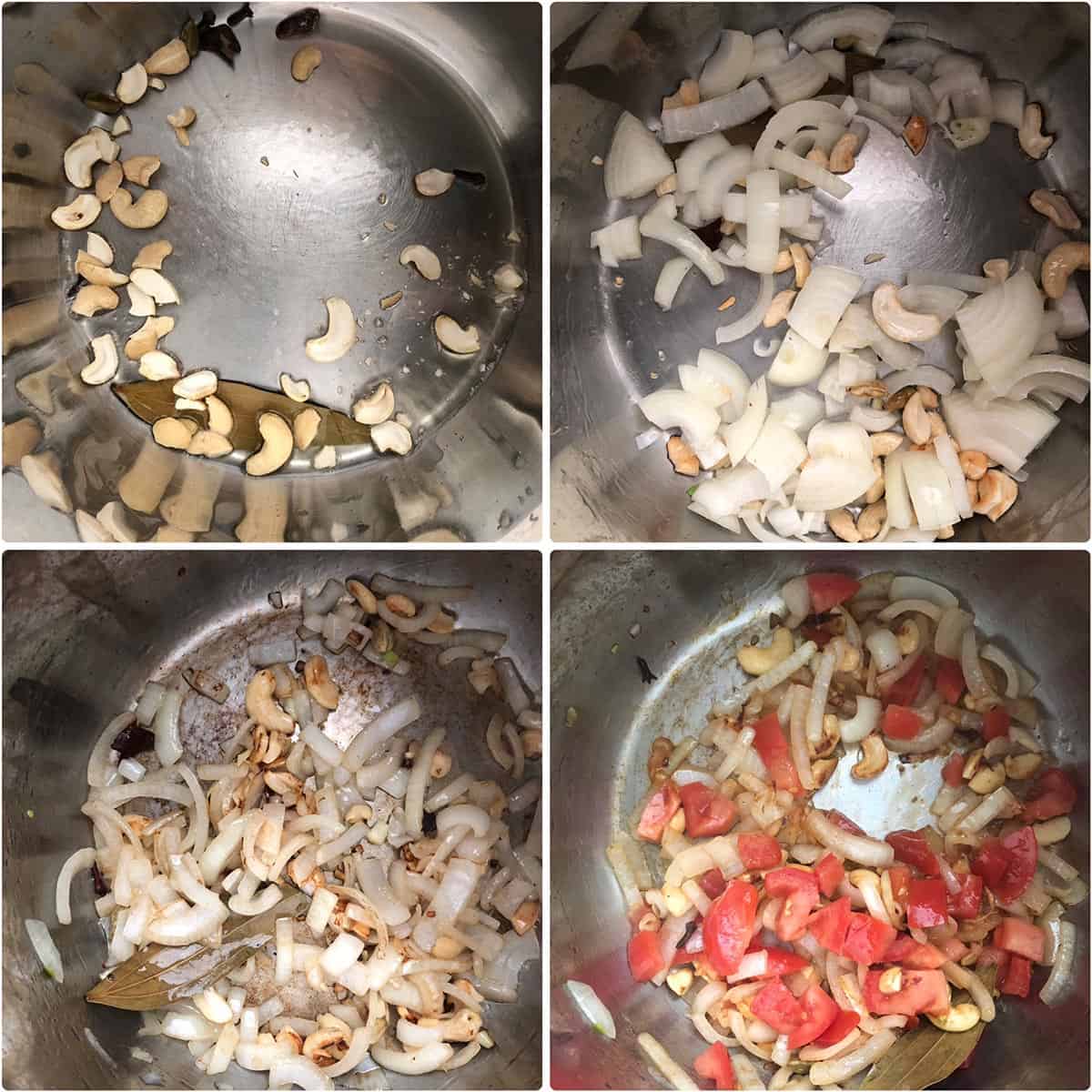 Cooking whole spices, onion, cashews and tomato in Instant Pot