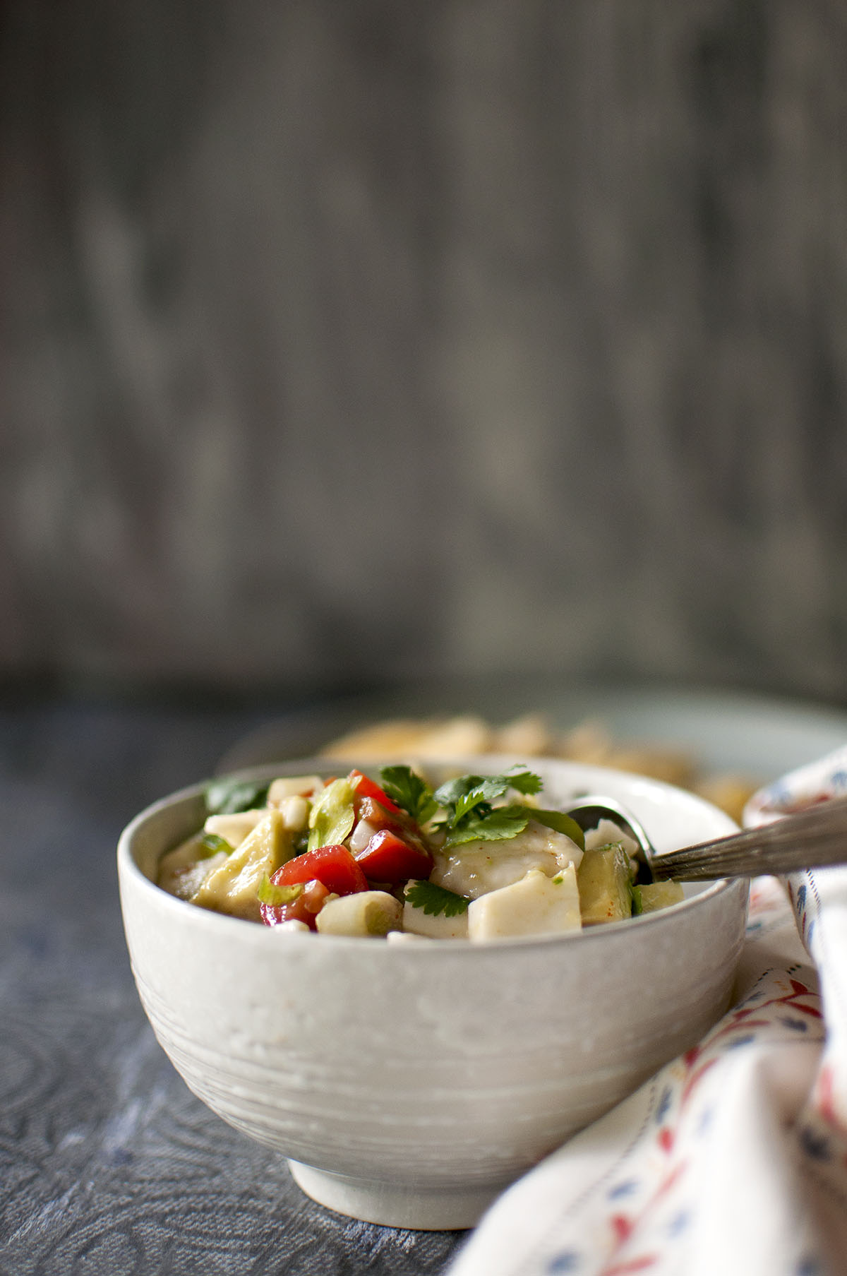 White bowl with ceviche