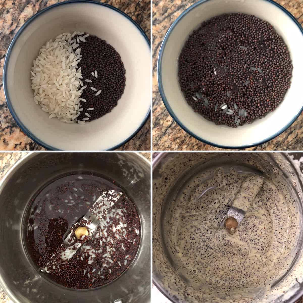 Soaking and grinding mustard seeds with rice