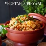 Terracotta bowl with biryani.