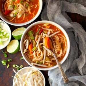 White bowls with Veg Thukpa noodle soup