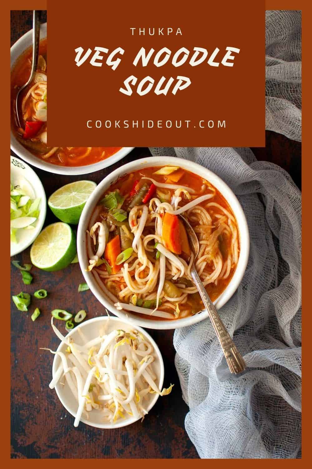 White bowls with Vegetable noodle soup