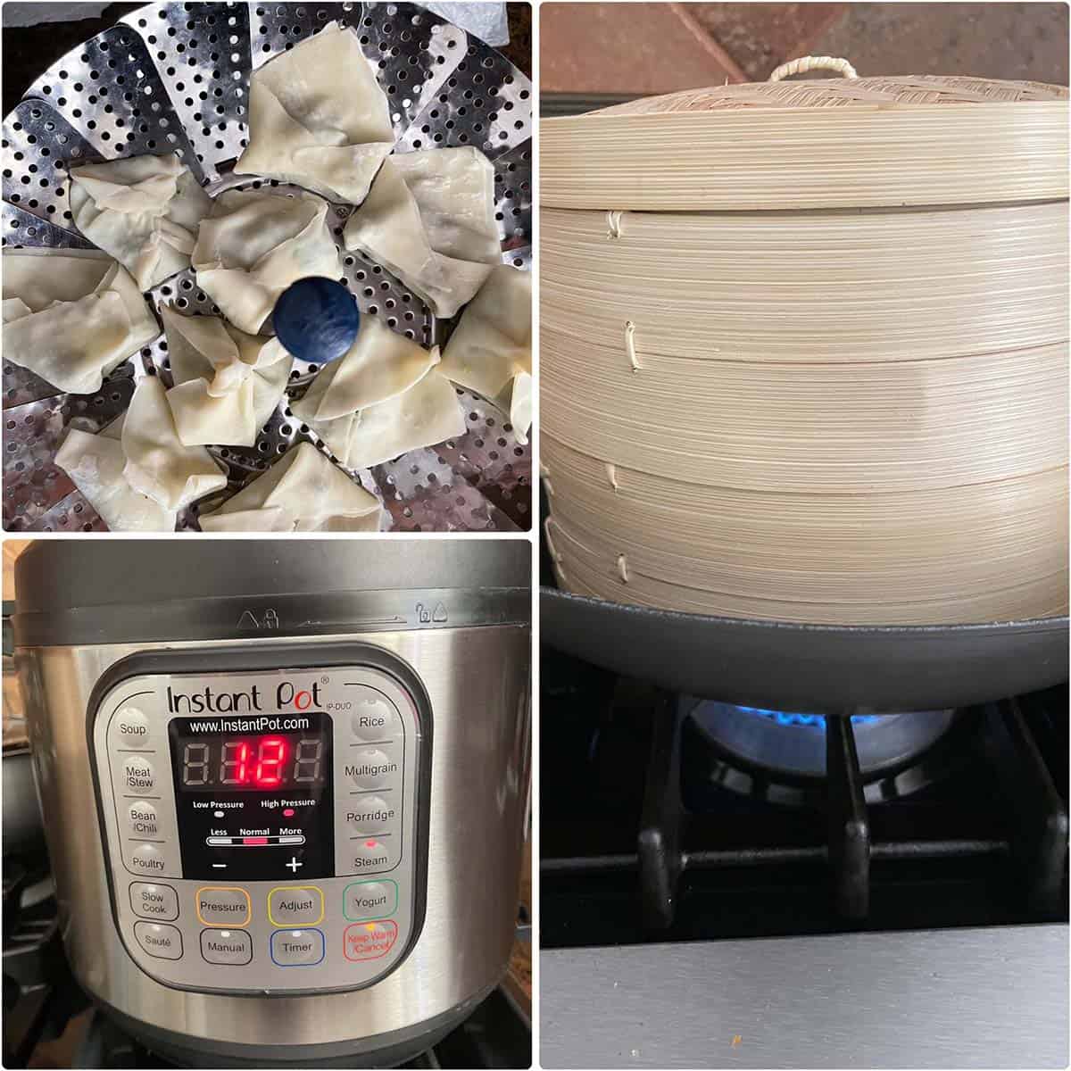 Steaming dumplings in Instant pot and bamboo steamer