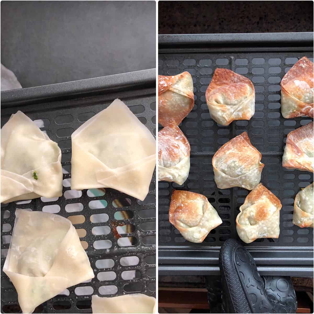 Air frying dumplings until crispy