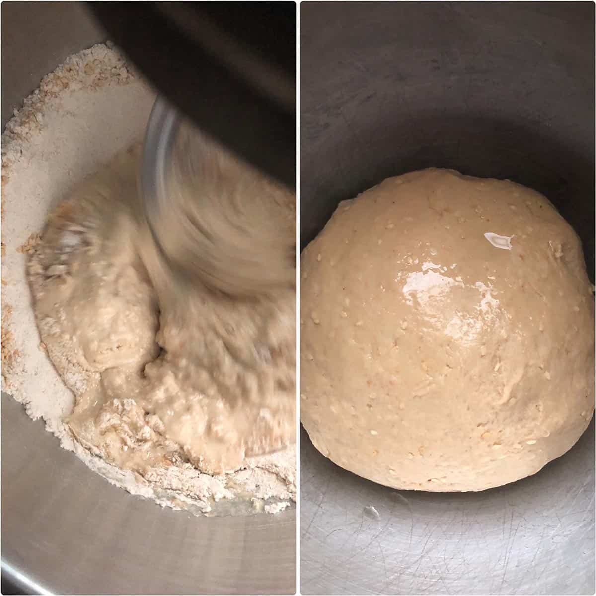 Mixing and kneading to form a soft dough