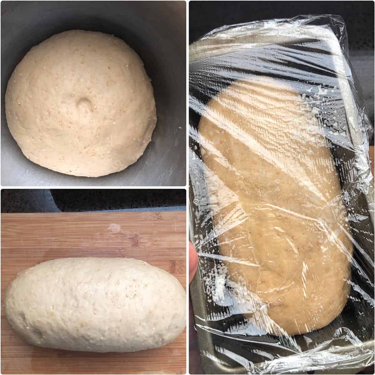 Risen dough, shaped into a loaf and placed in a loaf pan