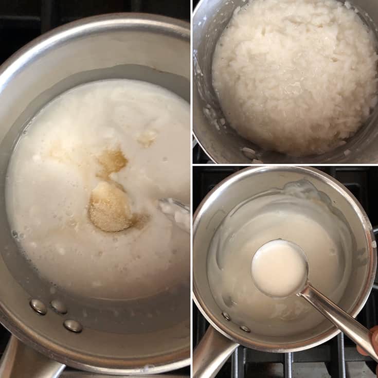 step by step photos showing the making of coconut sauce 