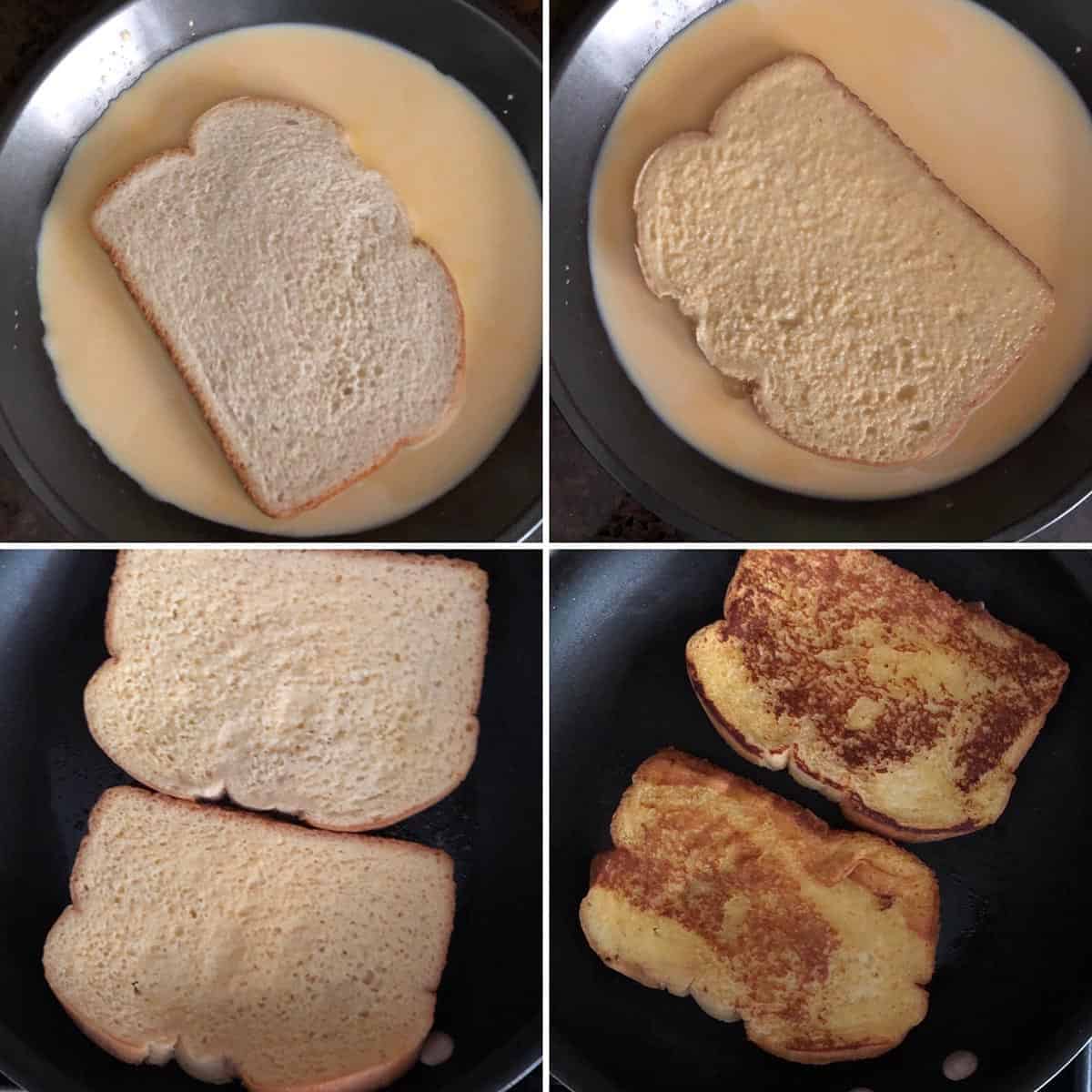 Bread dipped in custard and cooked on griddle until golden brown