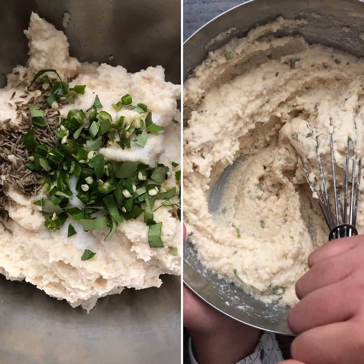 Ground batter with add-ins and hand whisking it