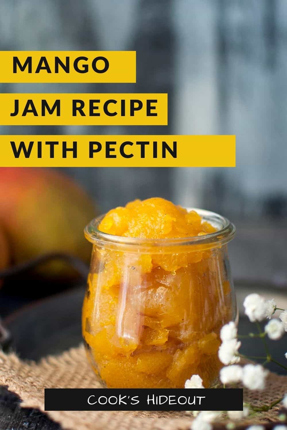 Glass jar with mango jam