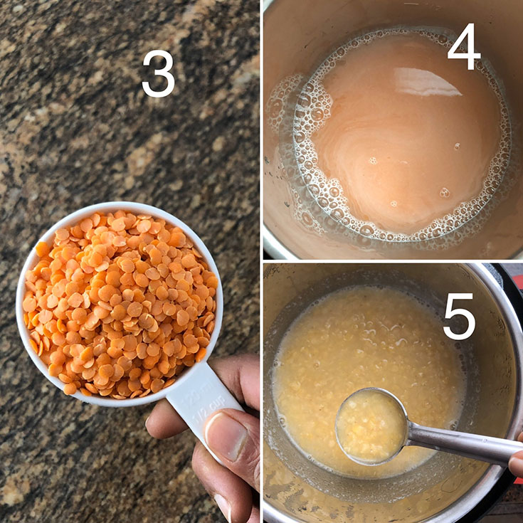 Step by step photos of cooking red lentils