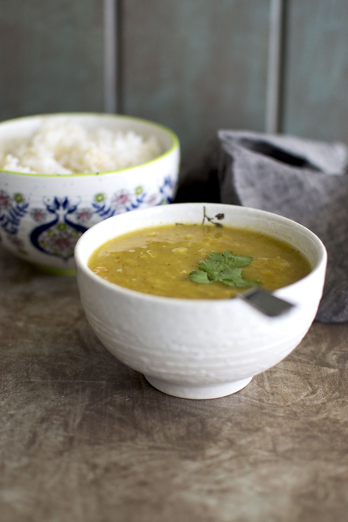 White bowl with Nepali dal bhat