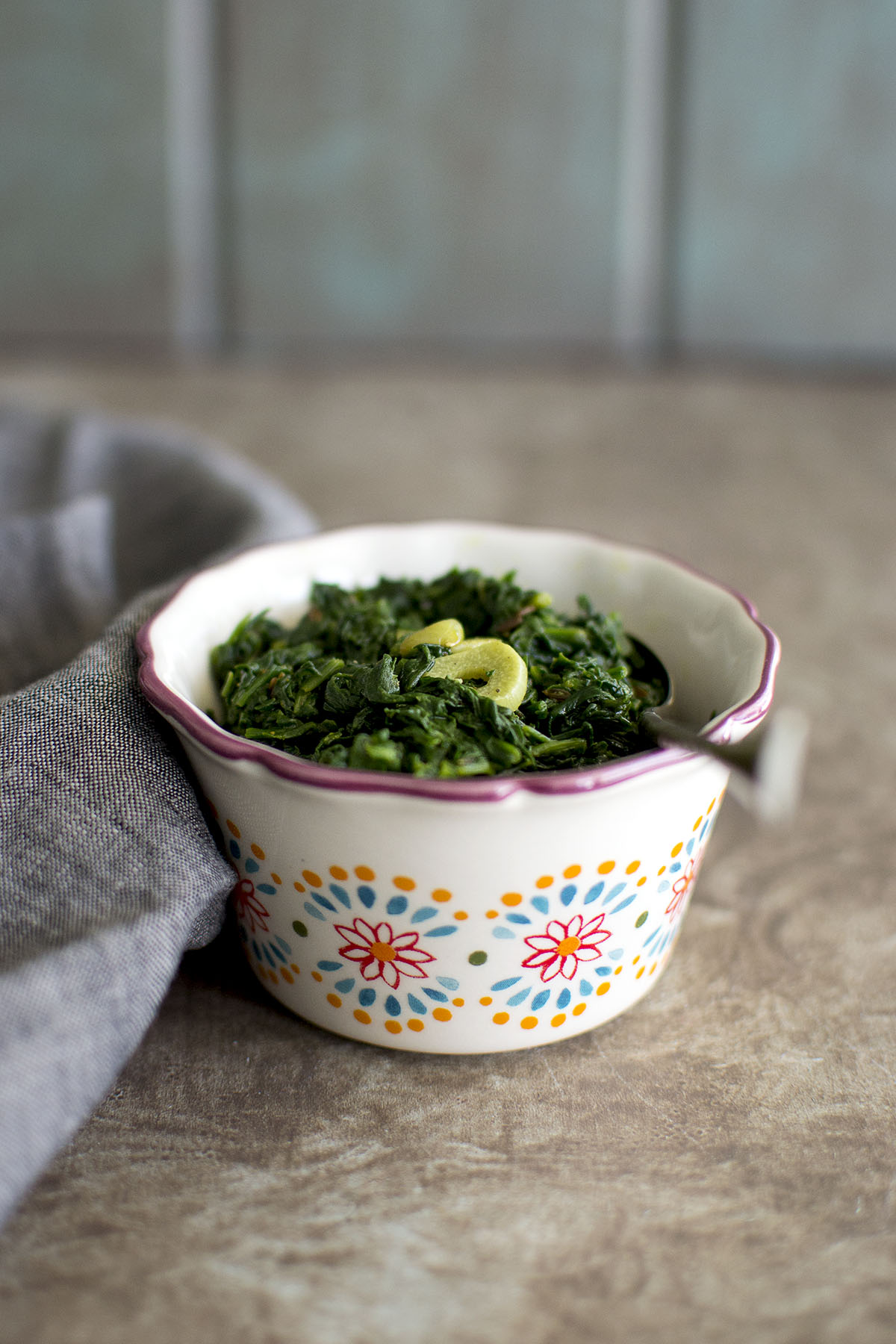 White bowl with Nepali Saag