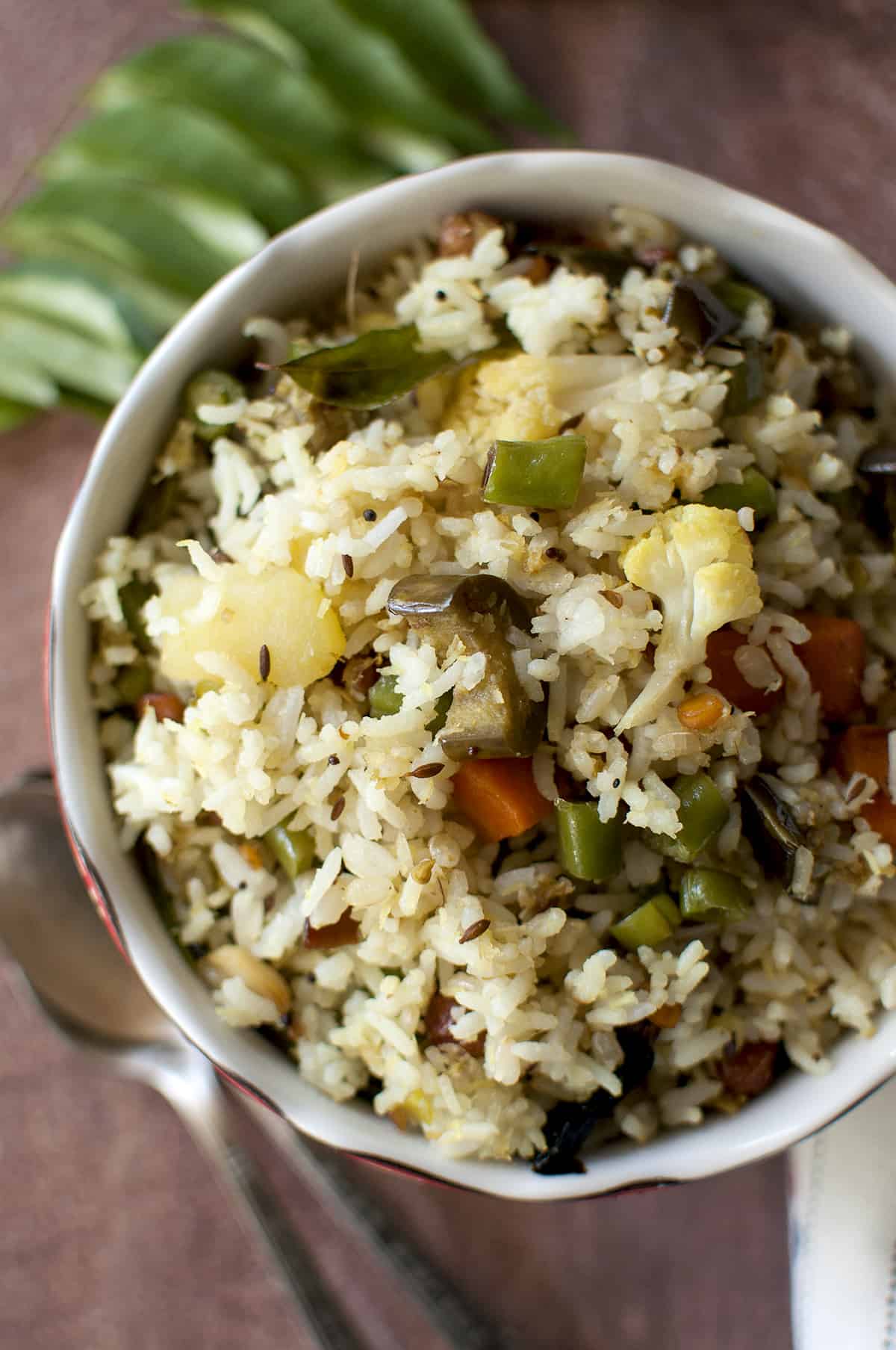 White bowl with mixed vegetable rice