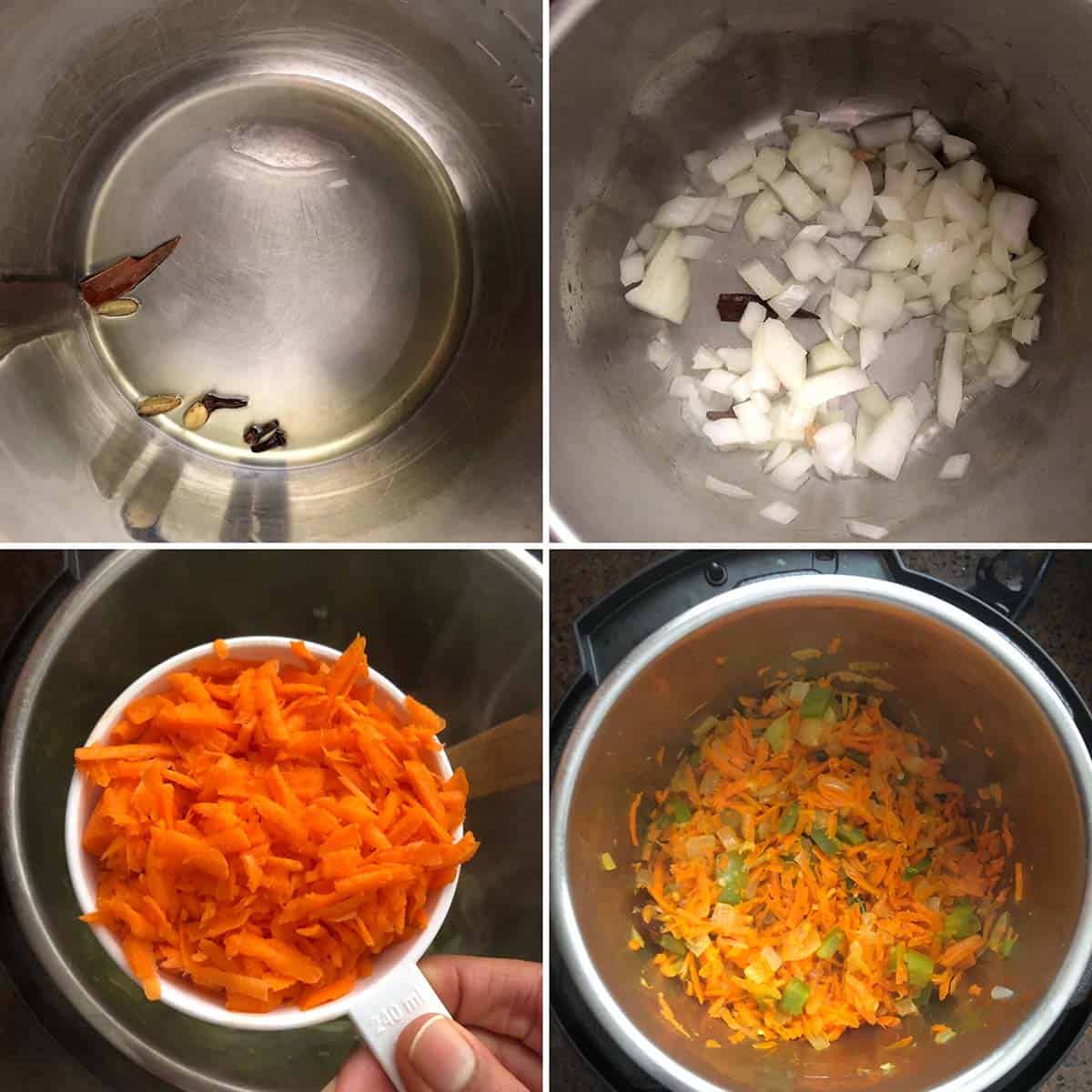 Sautéing spices, onions and carrot in the instant pot