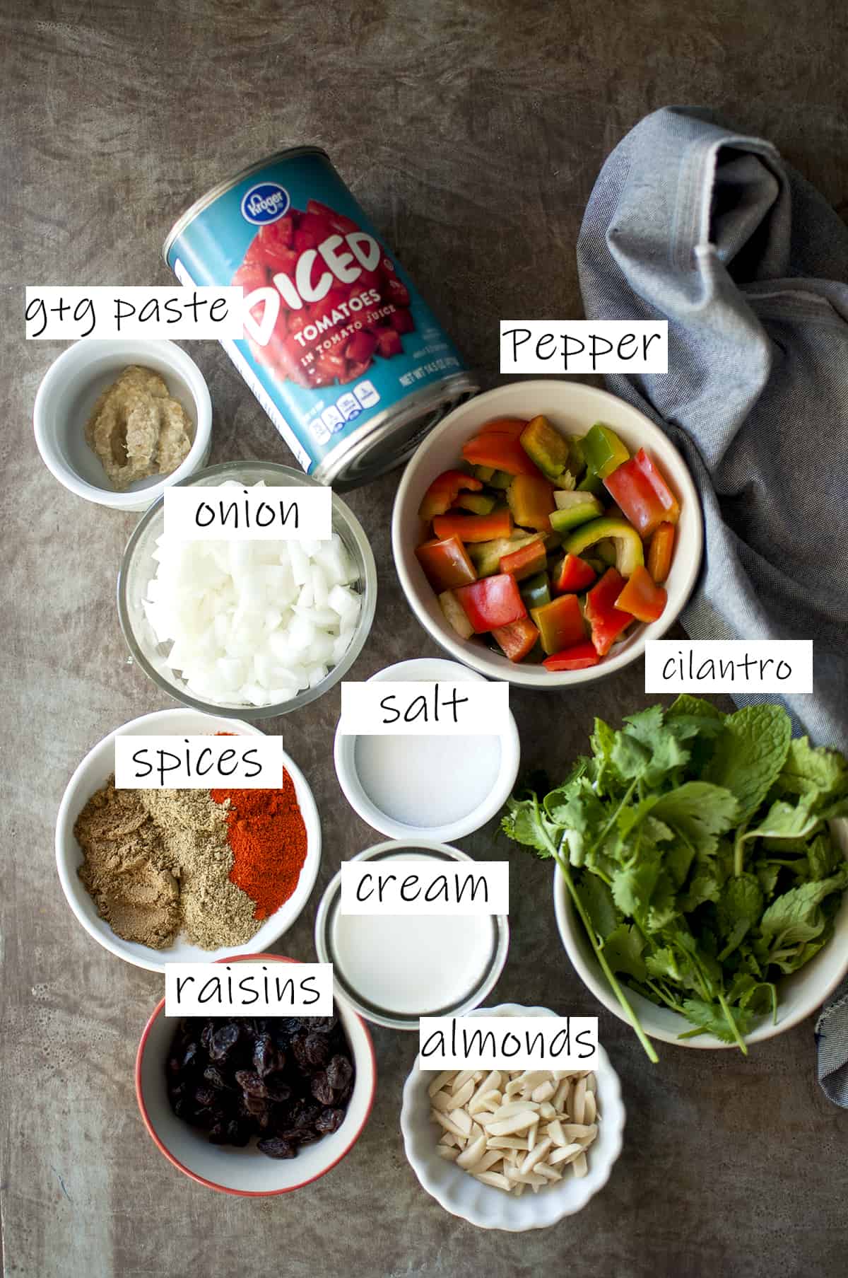 Ingredients needed to make the masala / curry sauce for the dish