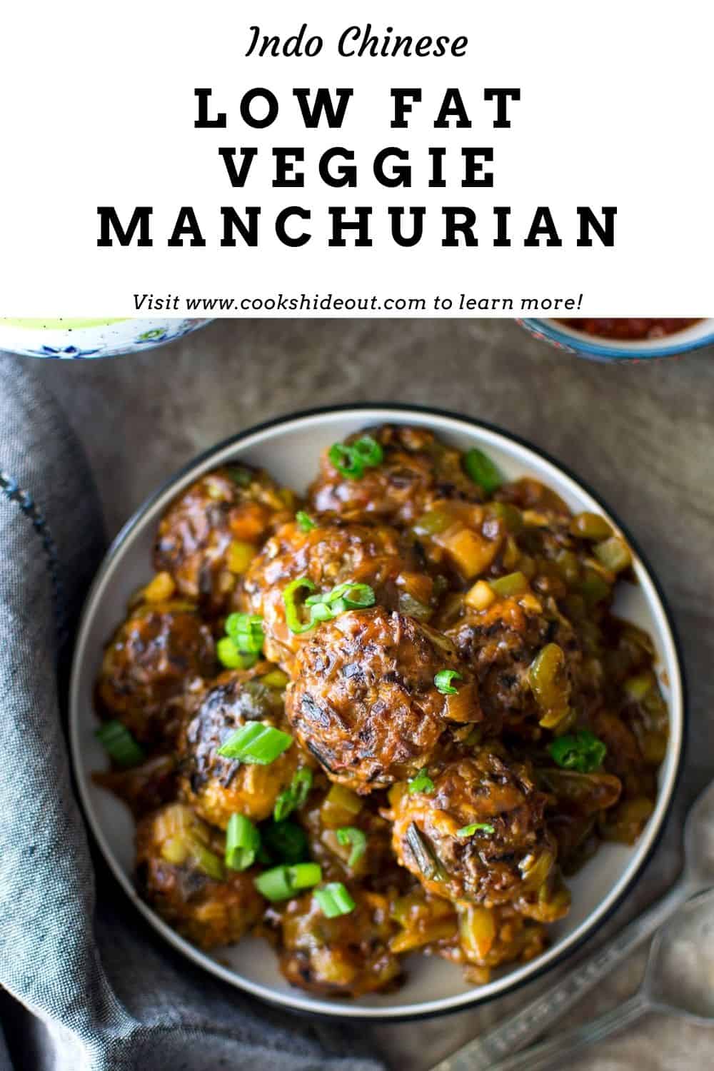 Top view of a plate with veg manchurian.