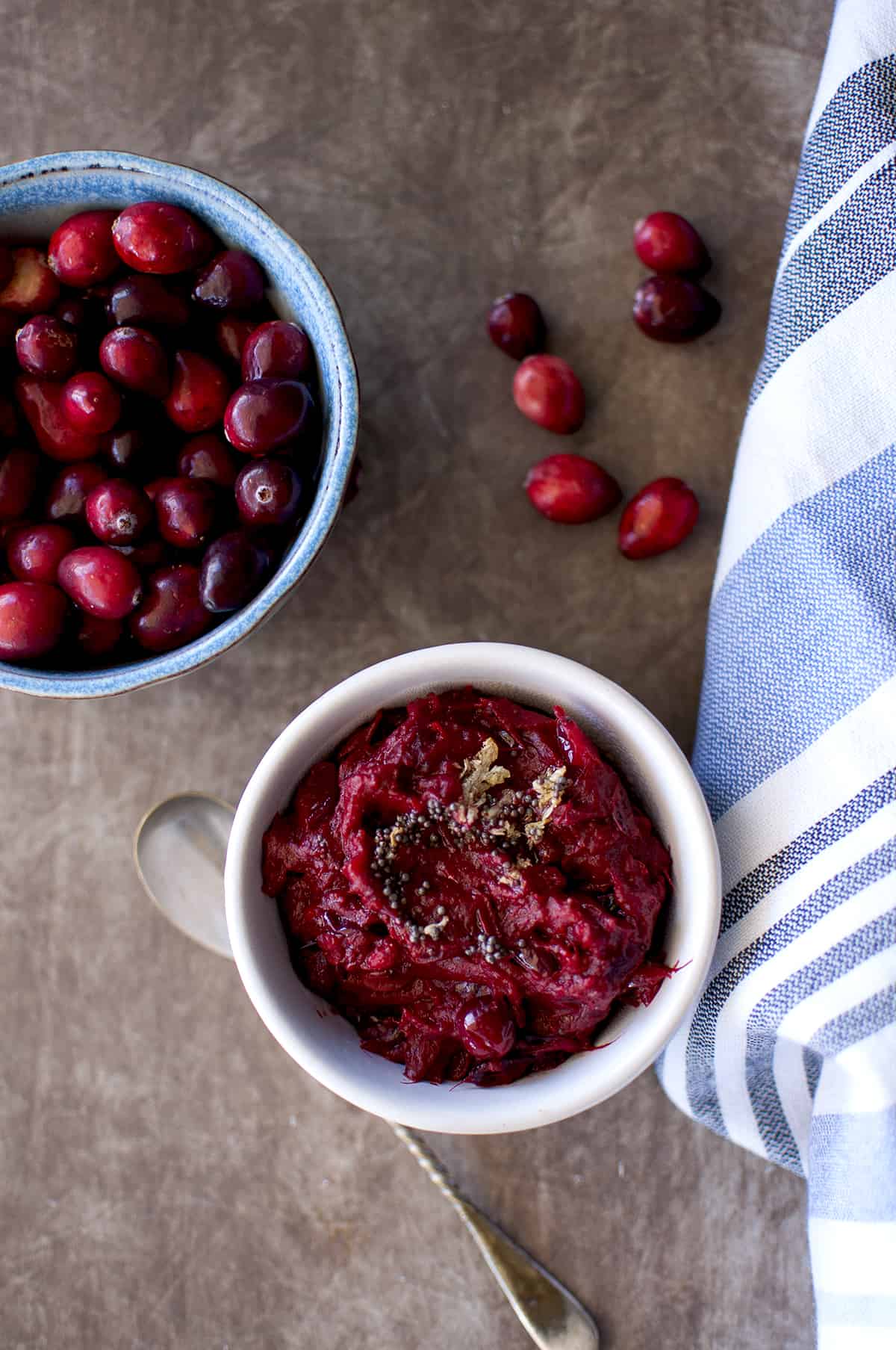 White bowl with cranberry pachadi