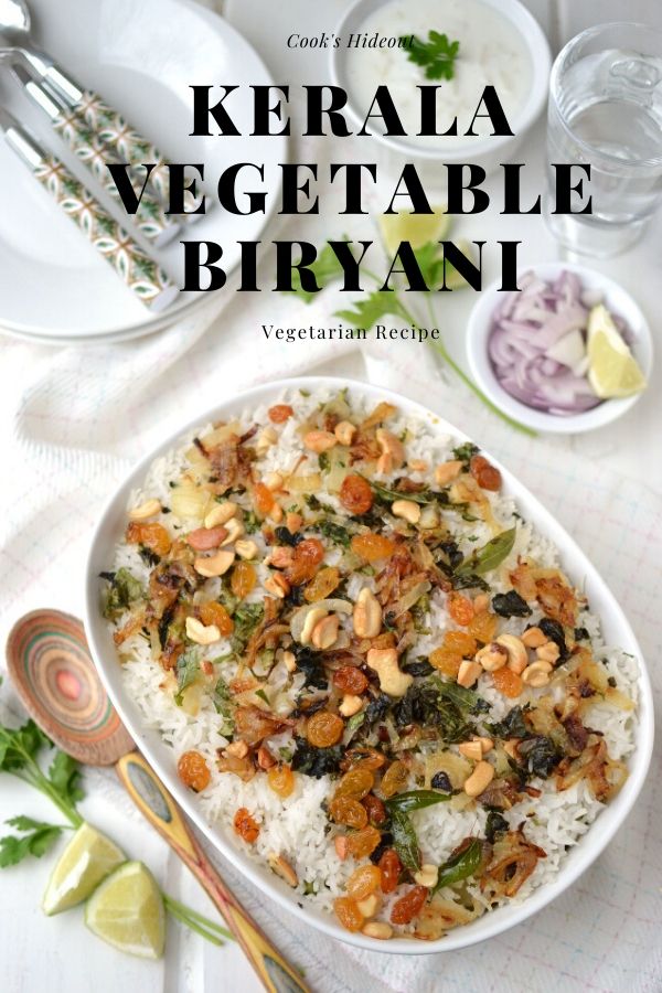 White baking dish with Kerala Vegetable Biryani