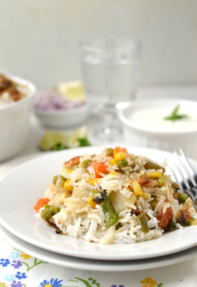 White Plate with Kerala Vegetable Biryani