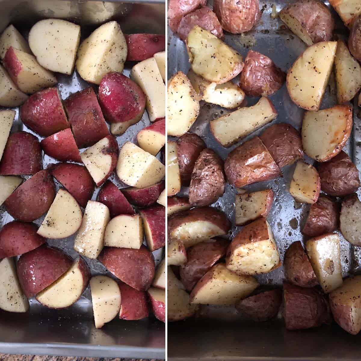 before and after photos of roasted red potatoes