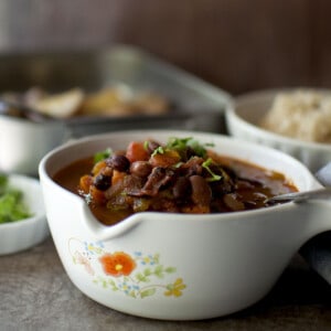 White bowl with mixed bean stew