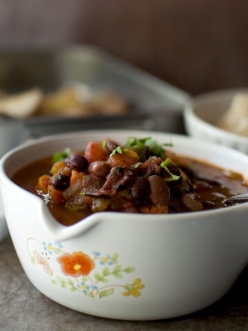 White bowl with mixed bean stew