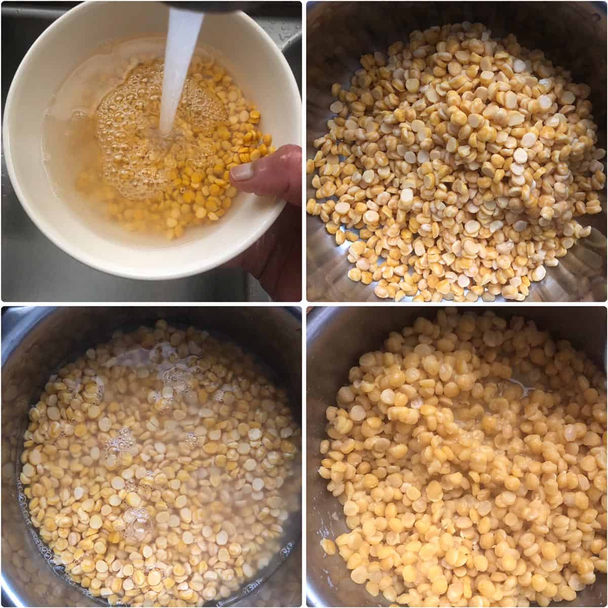 step by step photos showing the prep of lentils for filling