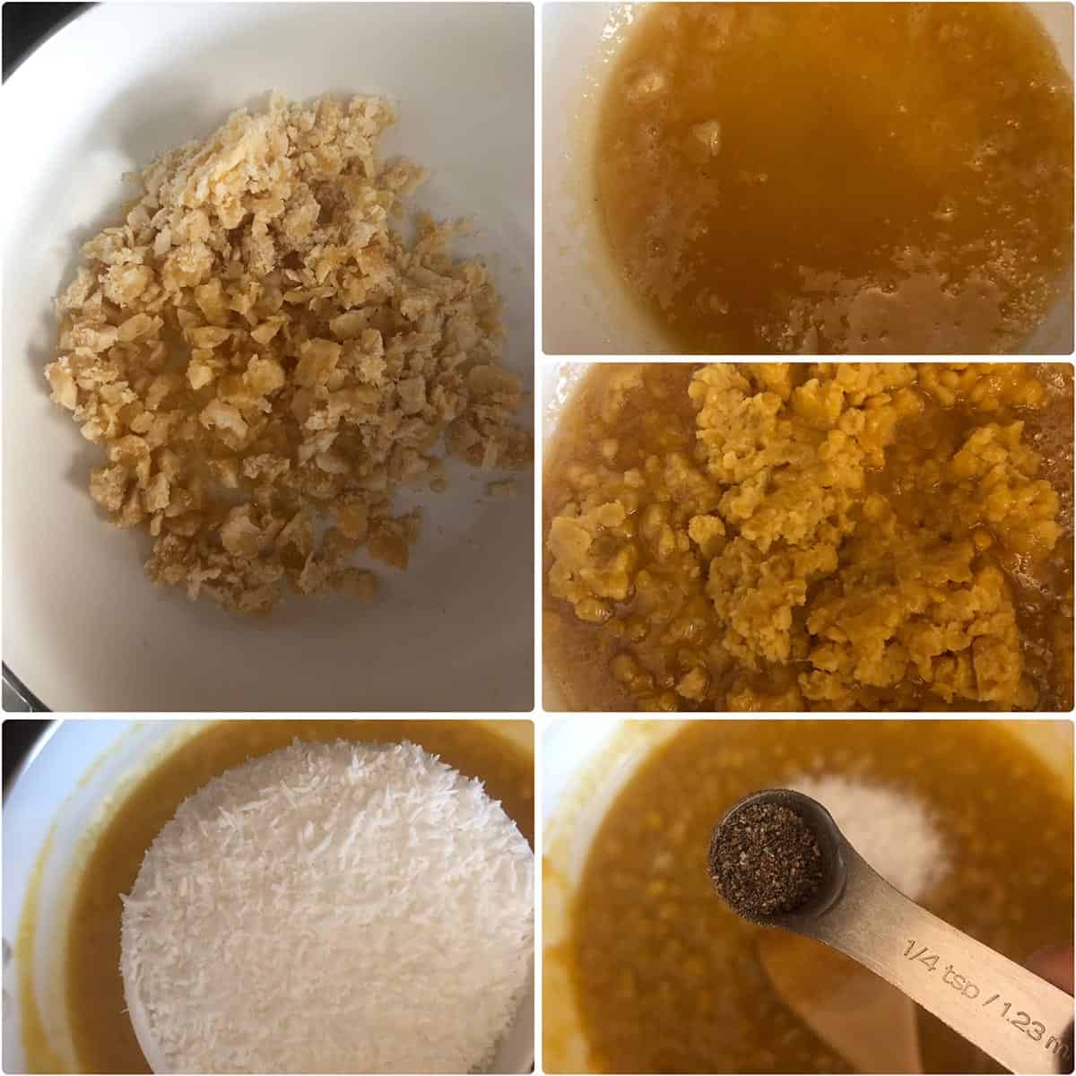 step by step photos showing the making of the sweet lentil filling