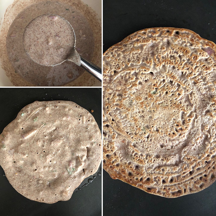 Cooking of adai on a griddle