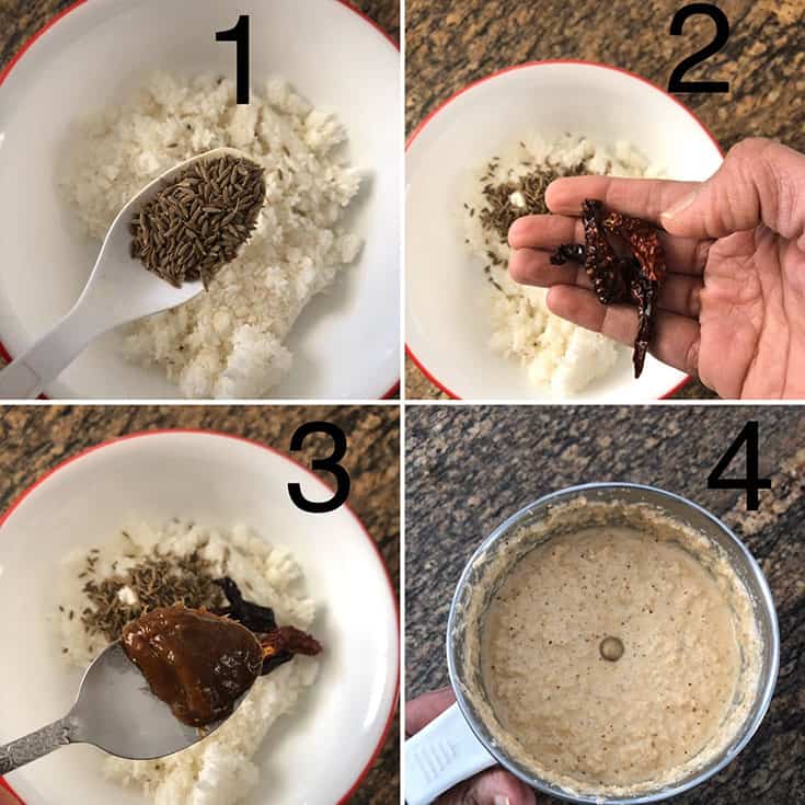 Step by Step photos to make Coconut spice paste for vegetarian curry