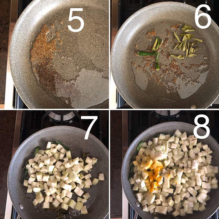 Step by Step photos to make vegetarian Sorakaya kobbari karam