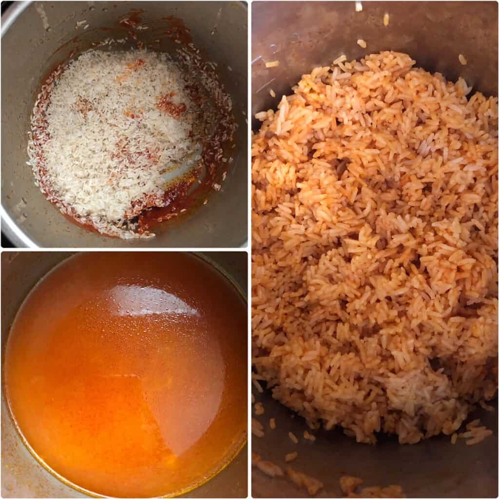 Cooking rice in tomato broth