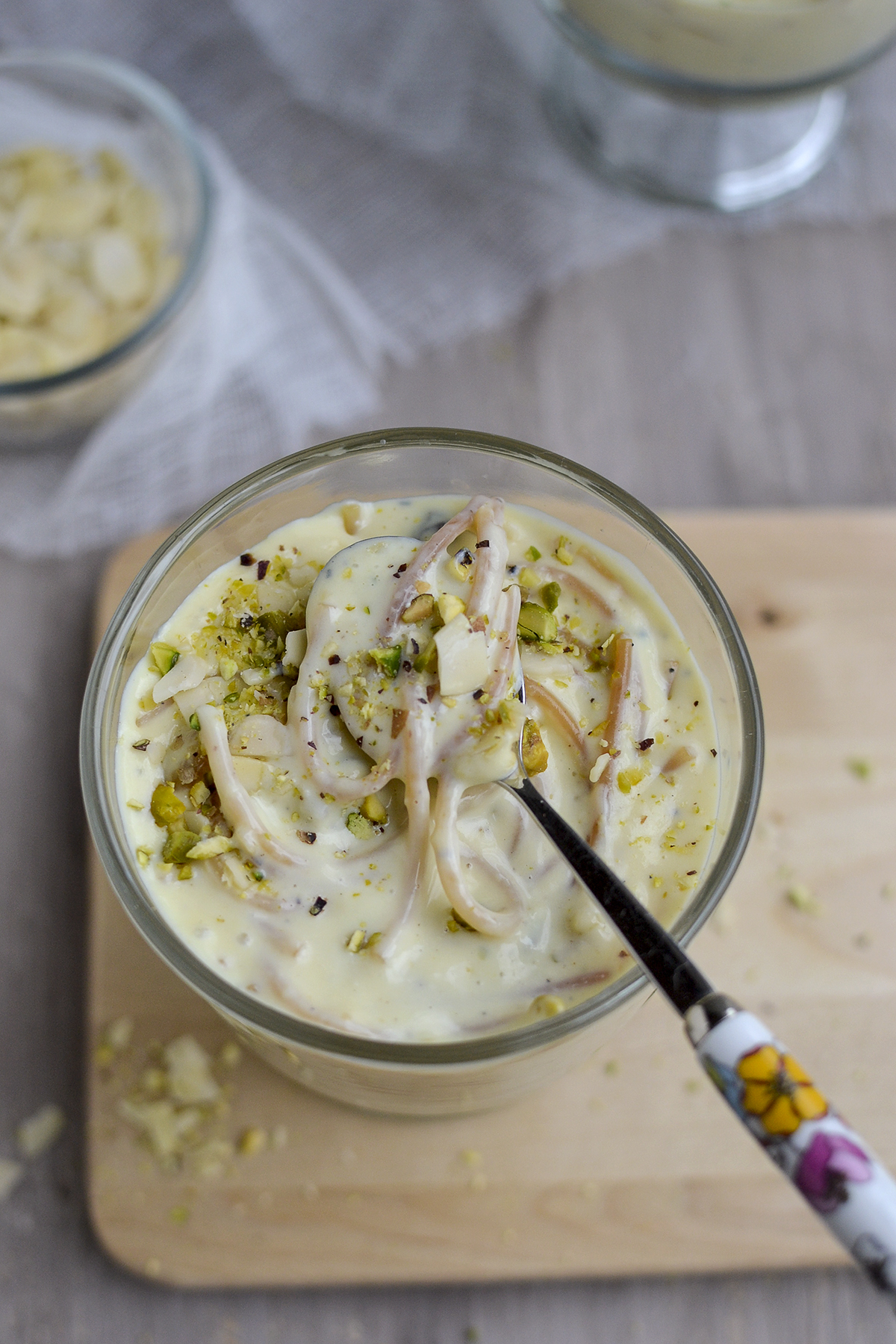 glass serving cup with creamy vermicelli dessert 