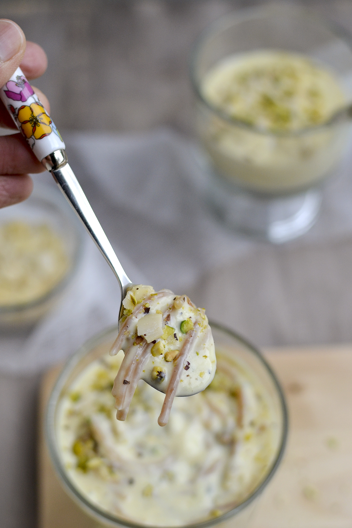 glass serving cup with creamy vermicelli dessert 