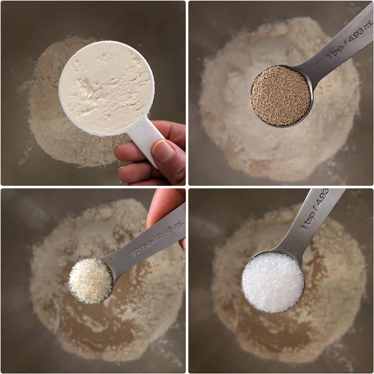 Dry ingredients being added to a mixing bowl