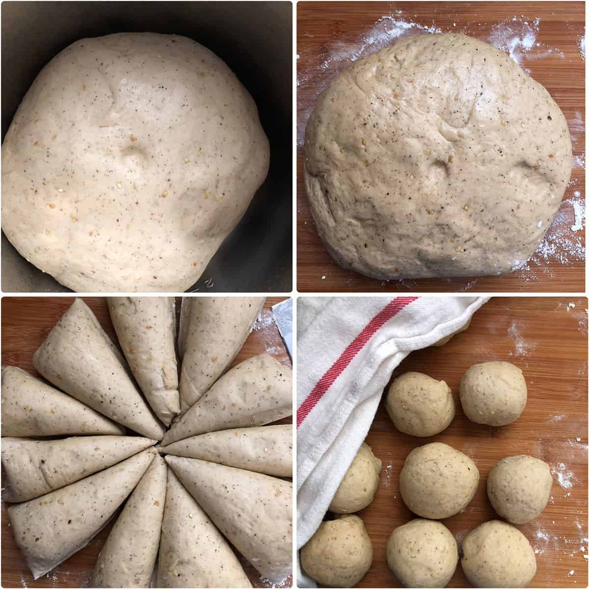 Proofed dough, divided into equal pieces and rolled into balls