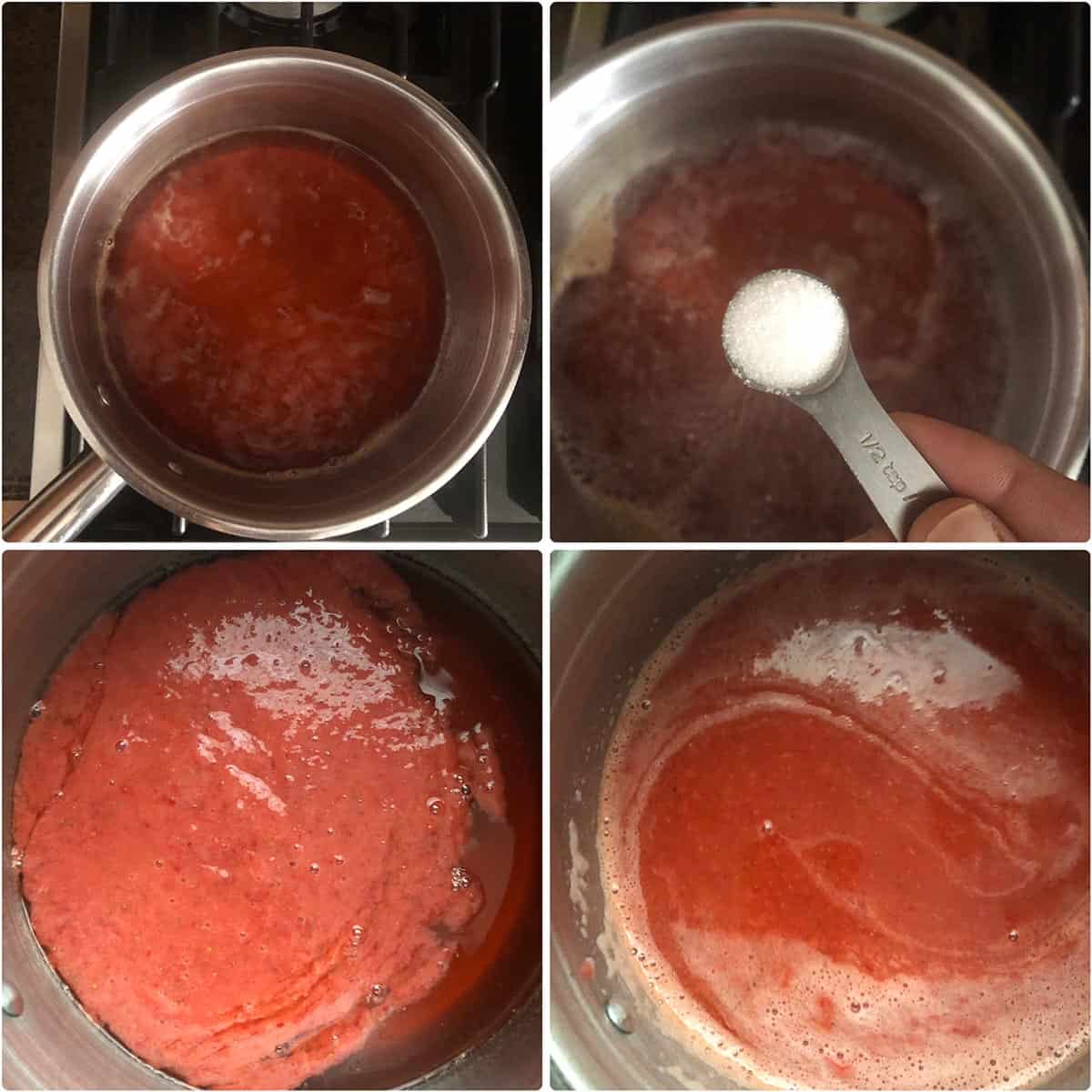 step by step photos showing the making of sugar syrup