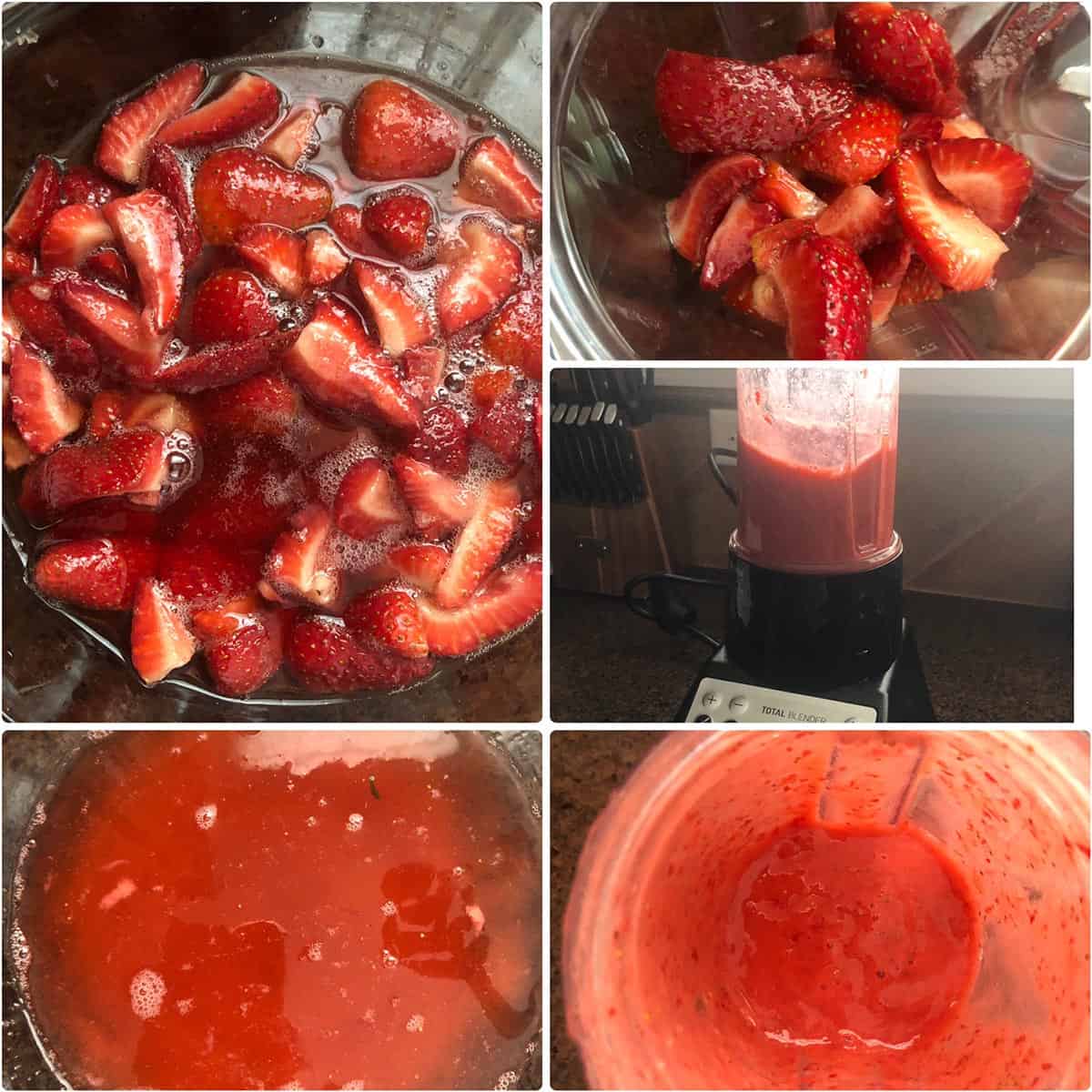 grinding macerated berries and adding them to the sugar syrup