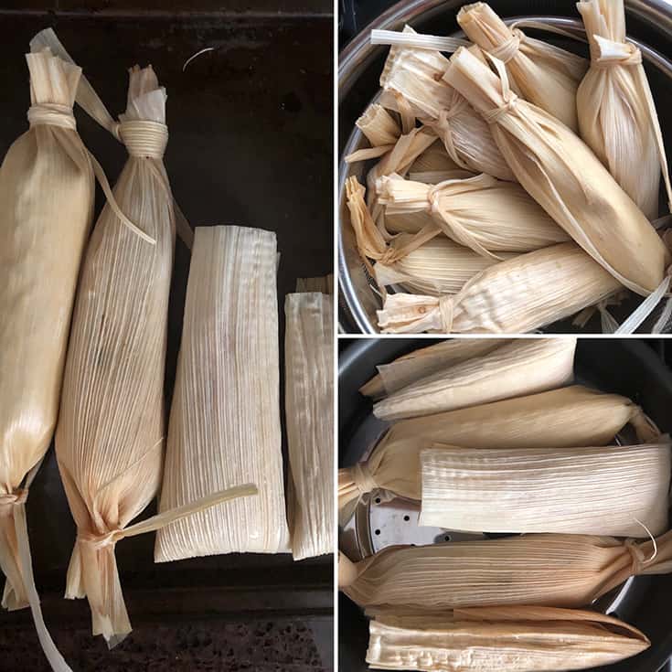 Prepared tamale placed in Instant pot and steamer