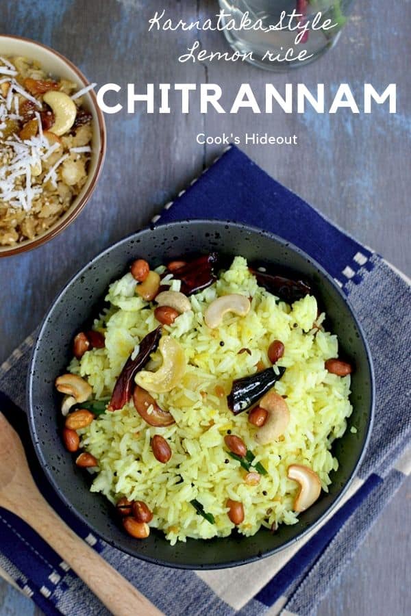 Bowl of Chitrannam with cashews and peanuts