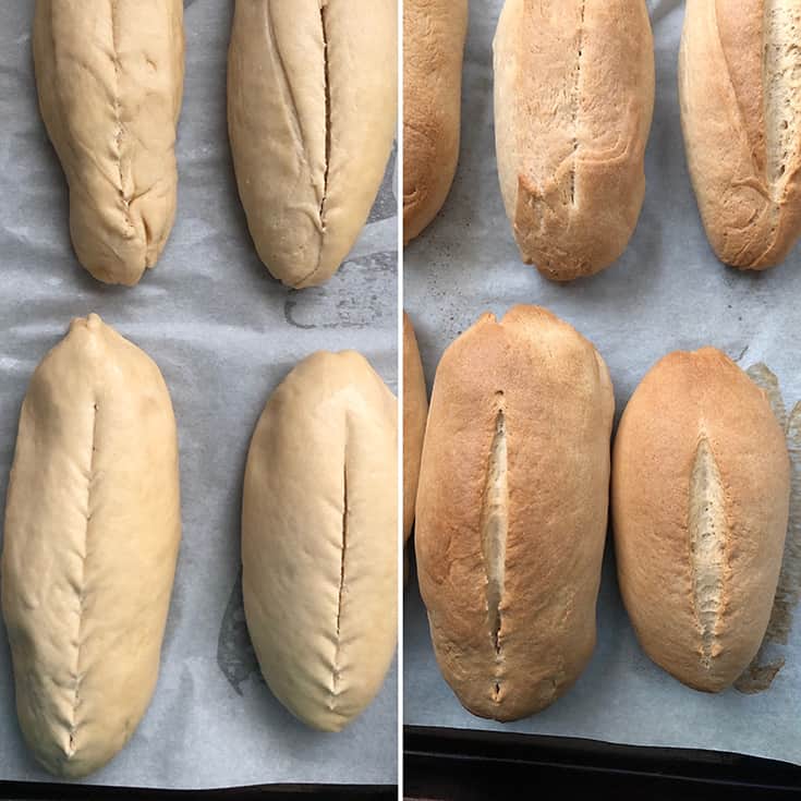 Cuban rolls Before and after baking 