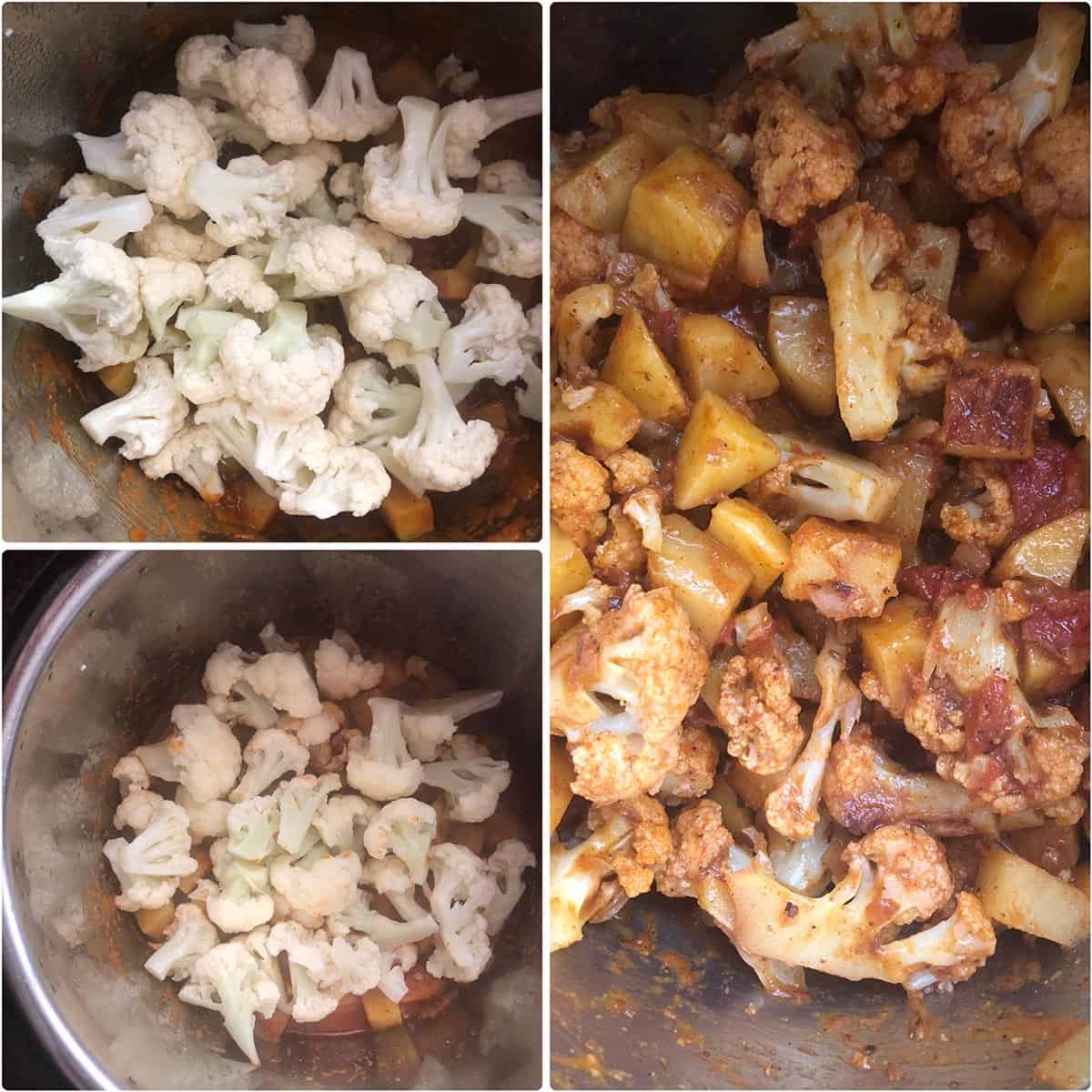 Making potato and cauliflower curry