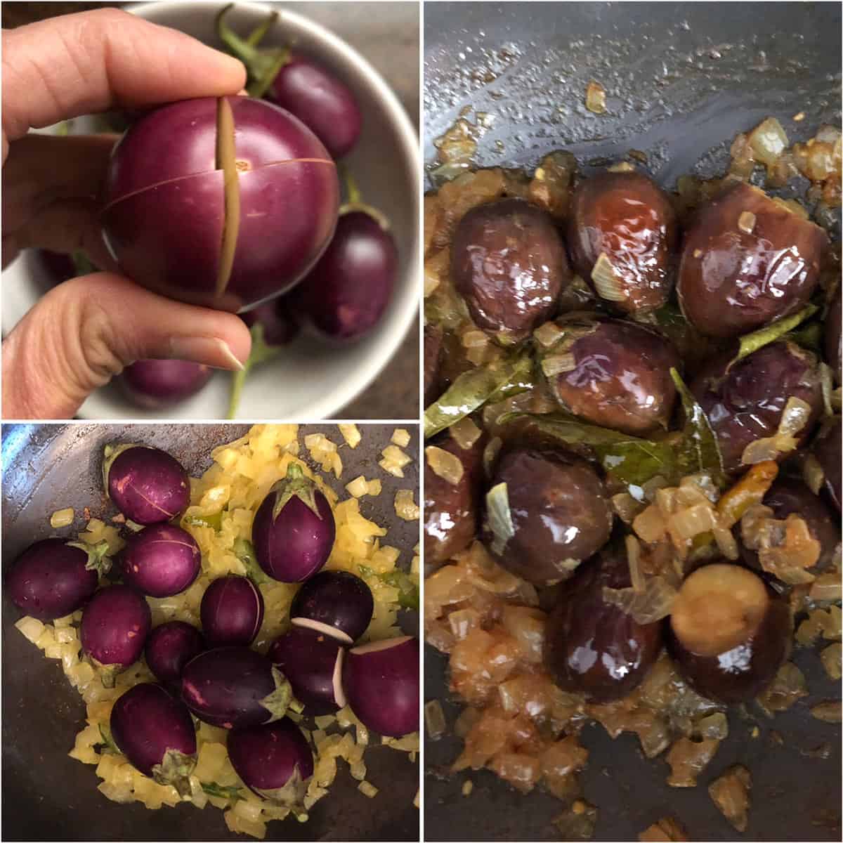 Cooking eggplant with the onions