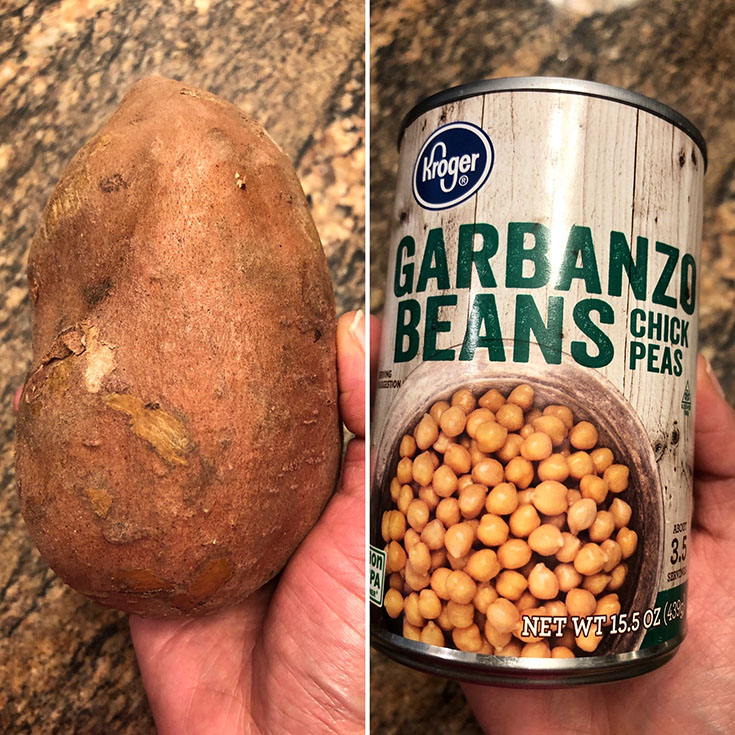 Photos of sweet potato and canned chickpeas