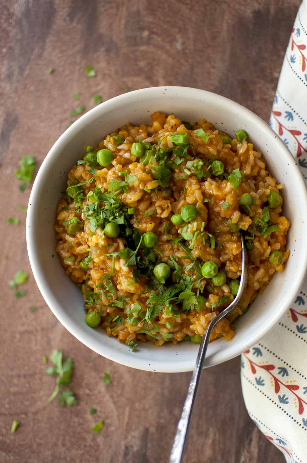 Grey bowl with Jollof rice