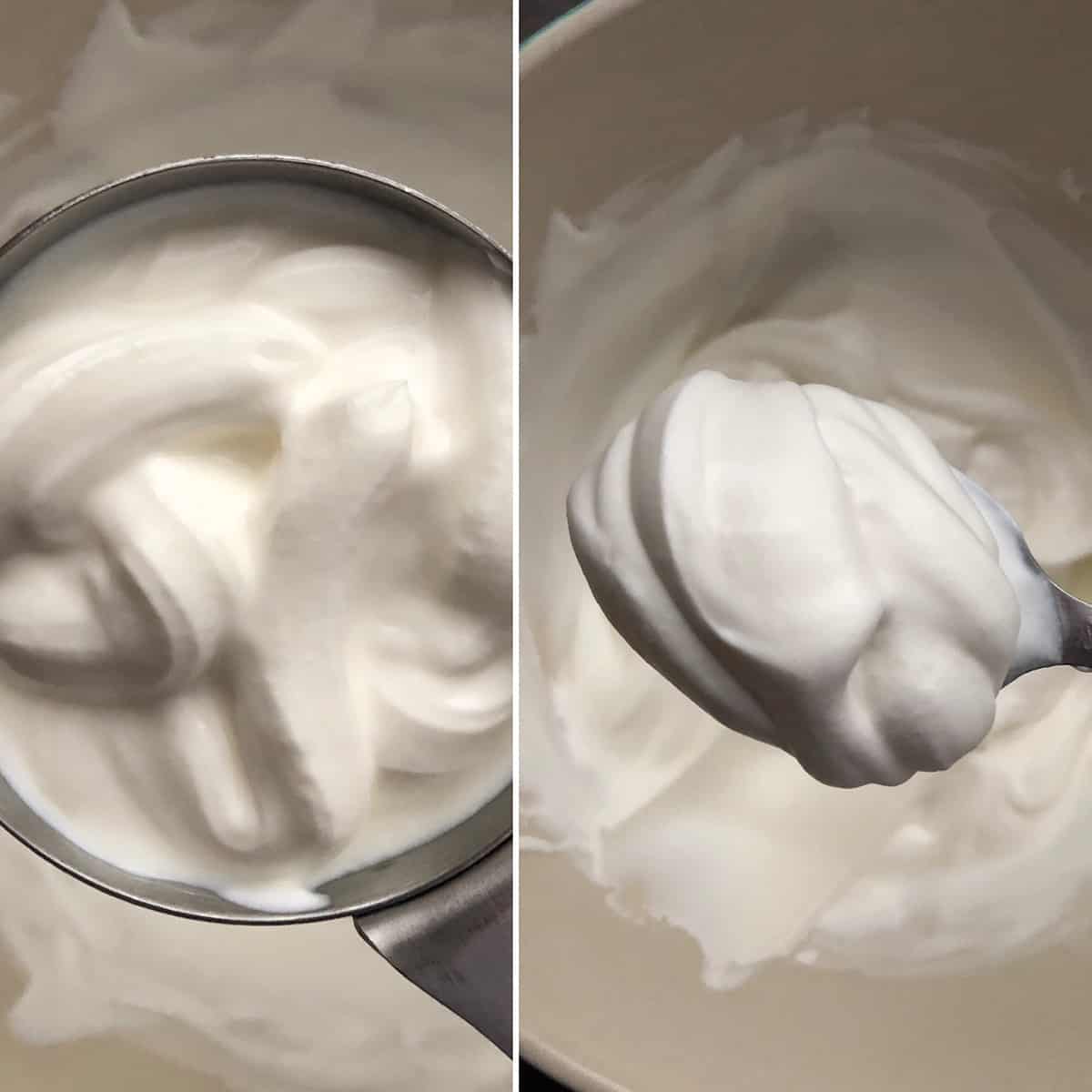 Sour cream being added to whipped cream