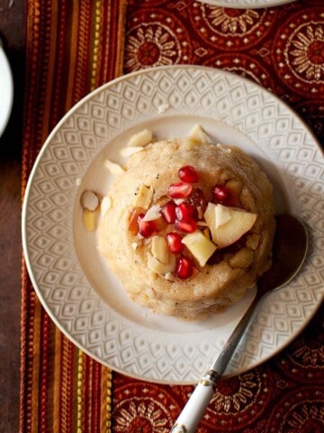 Top view of jonna halwa on a white plate