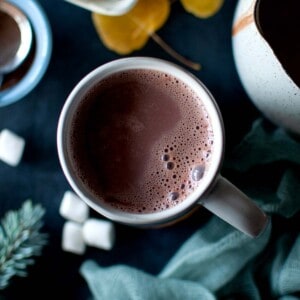 Grey mug with hot cocoa